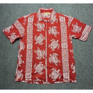 F&K Shirt Mens XL Red White Hawaiian Aloha Sea Turtle Print Made in Hawaii USA